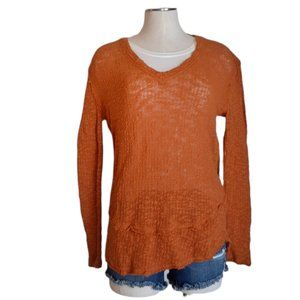 FP We the Free Burnt Orange Open Boucle Knit Lightweight Sweater SZ XS